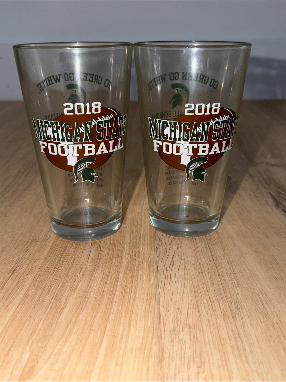 2018 Michigan State Spartans football schedule pint glasses set of 2